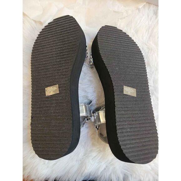 Nine West Come Here Silver Studded Platform Sandals Sz 8 - Picture 6 of 7